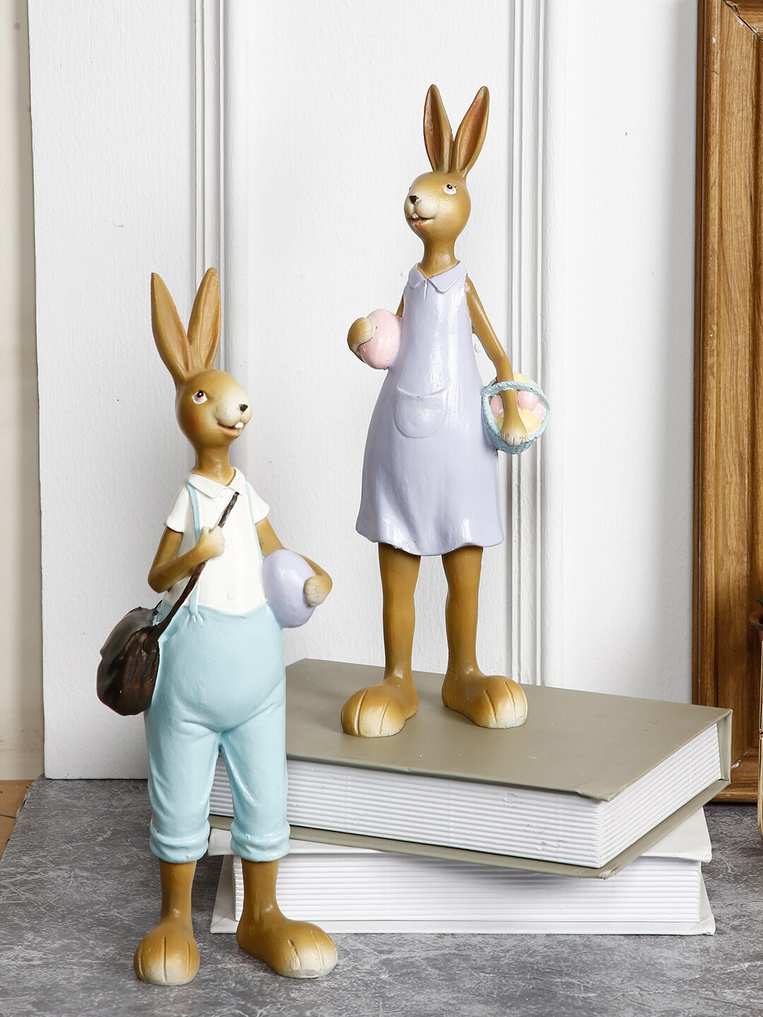 

TAYHAA Set of 2 Blue & Purple Cute & Cuddly Colourful Bunny Pair Showpieces