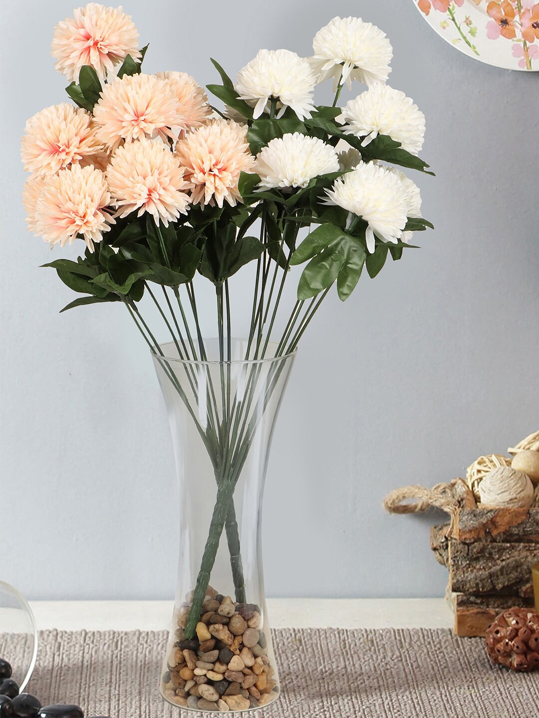 

TIED RIBBONS Set Of 2 Artificial Flower Bunches With Glass Vase, Multi