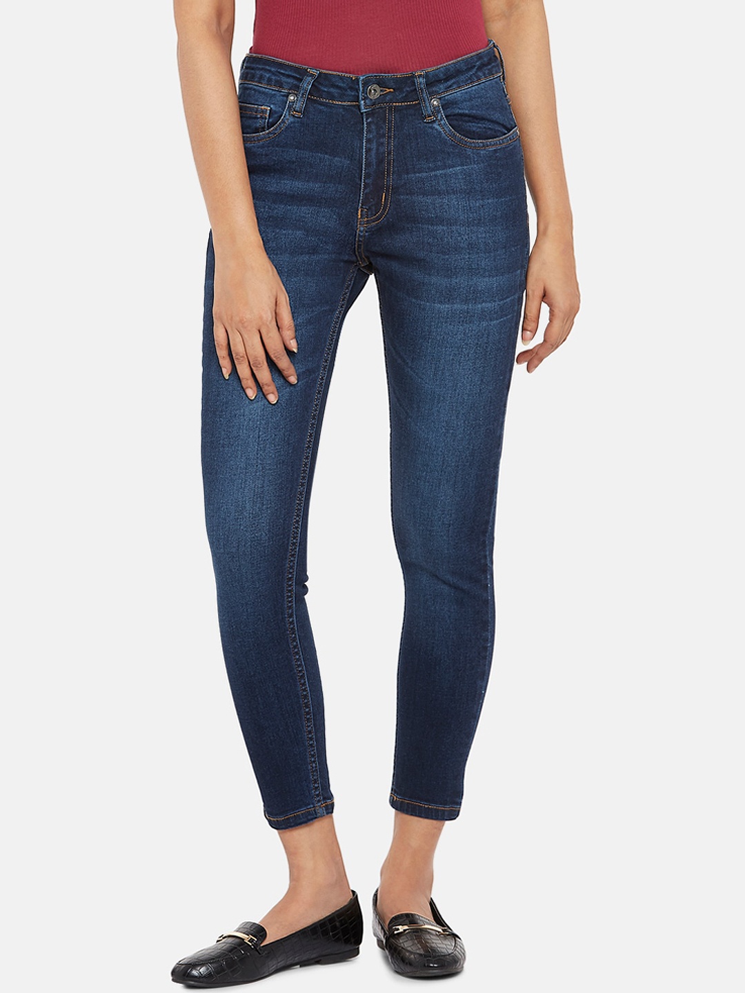 

People Women Blue Regular Fit Mid-Rise Clean Look Stretchable Jeans