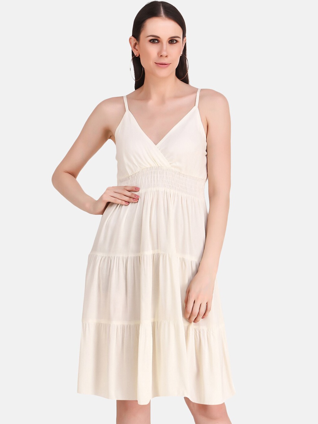 

Aawari Women Off-White Solid Fit and Flare Dress