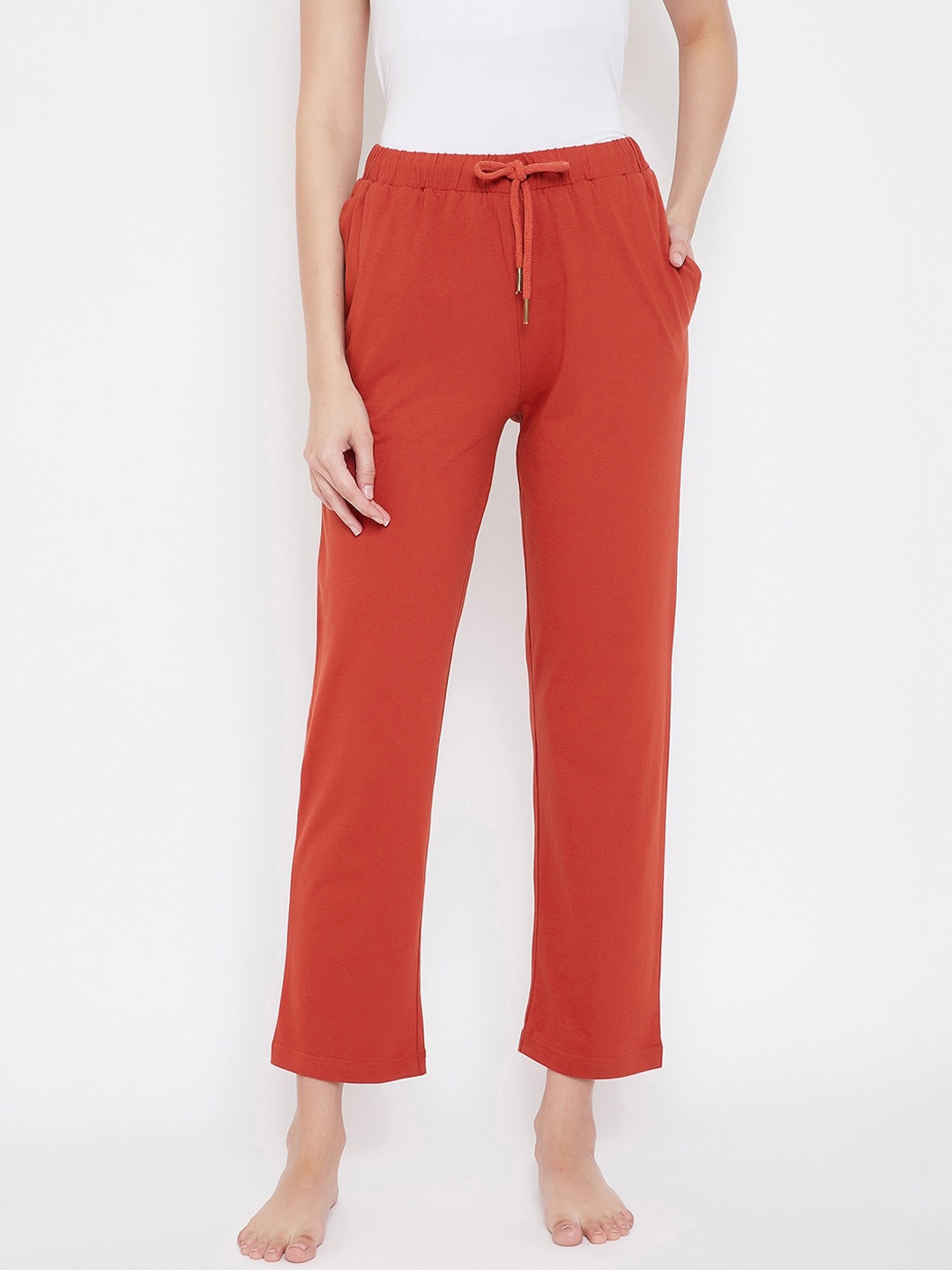 Hypernation Women Orange Solid Lounge Pants