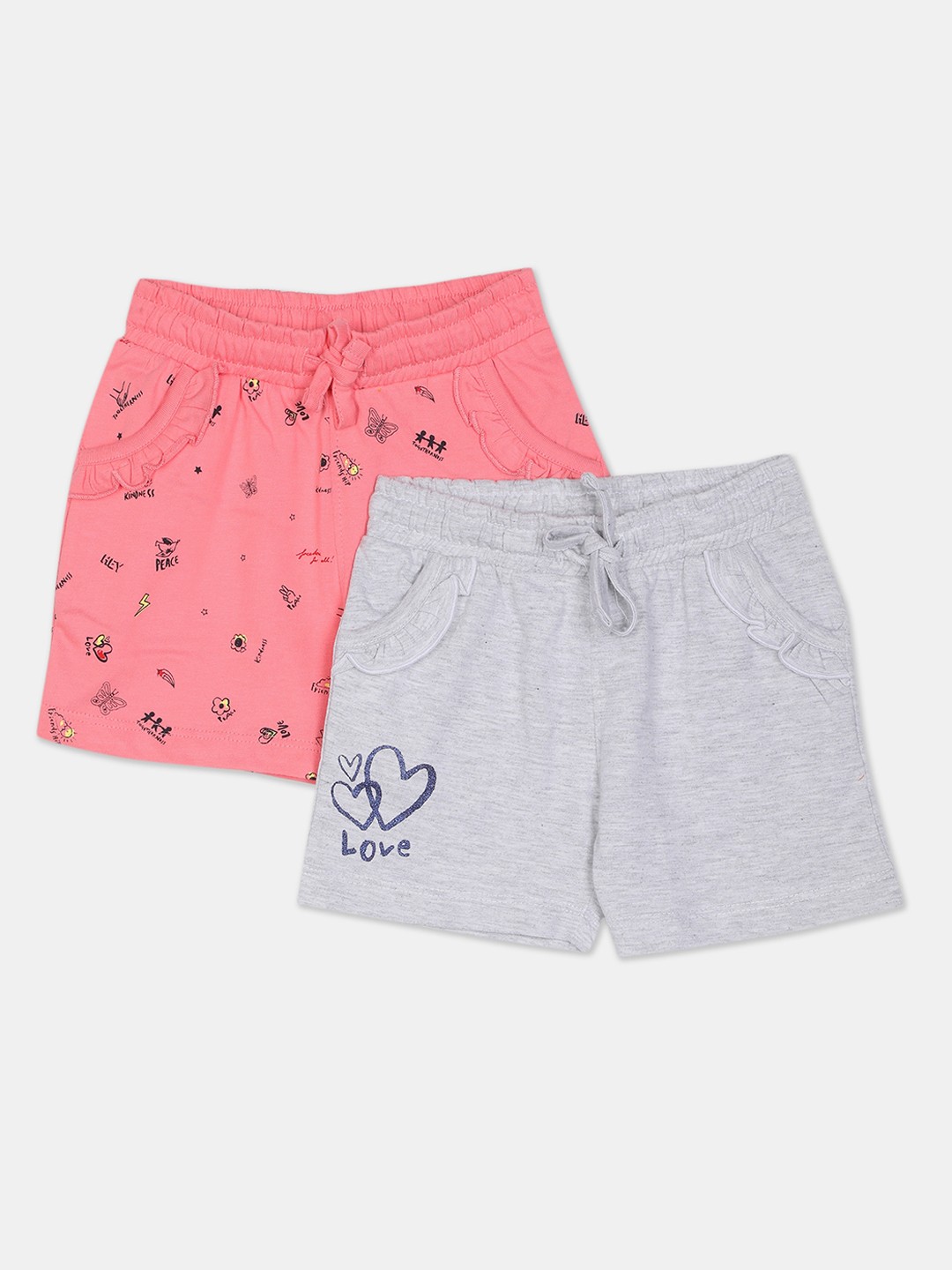 

Donuts Girls Pack Of 2 Printed Regular Fit Regular Shorts, Grey