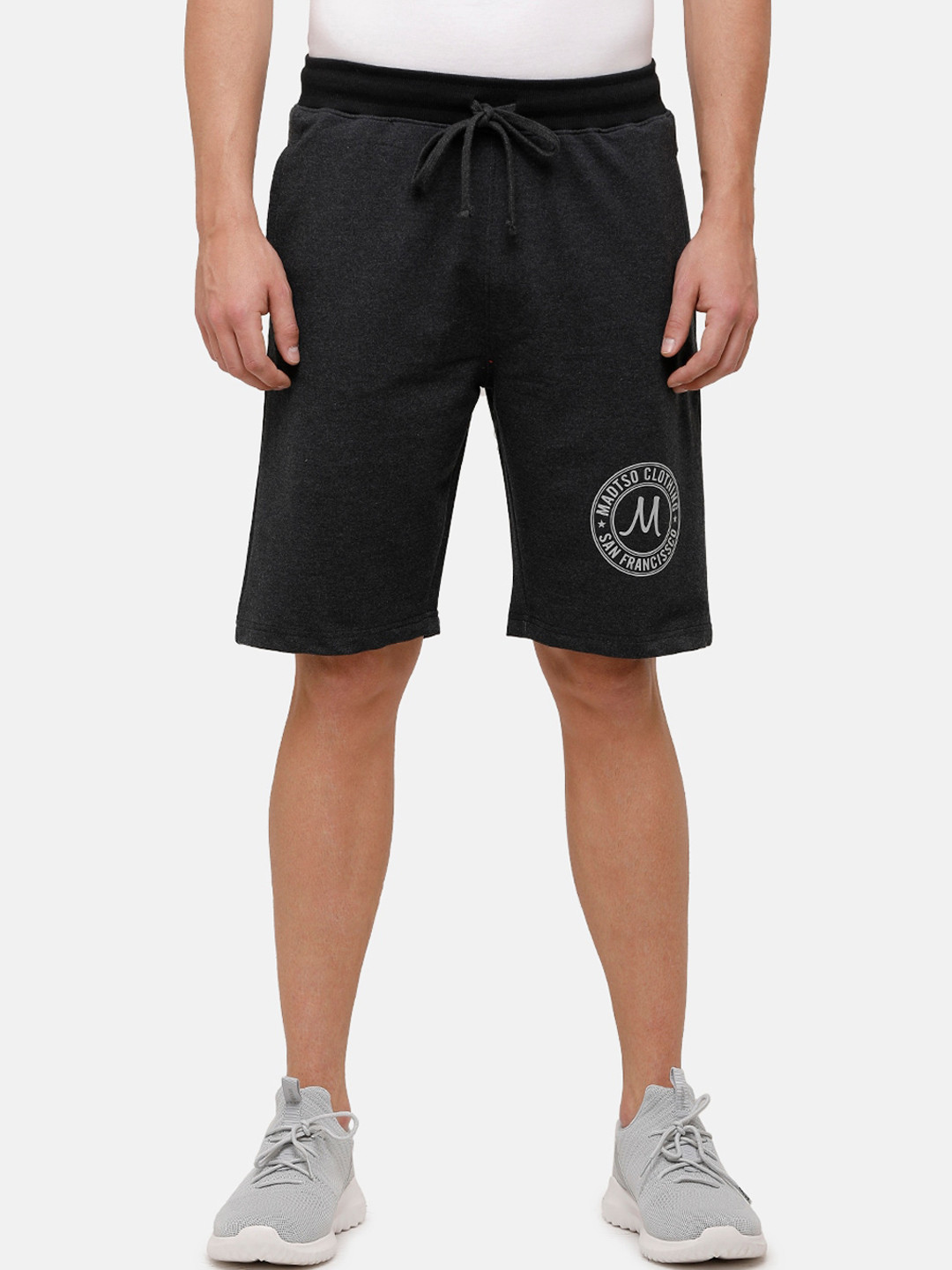 

MADSTO Men Charcoal & Grey Printed Lounge Shorts