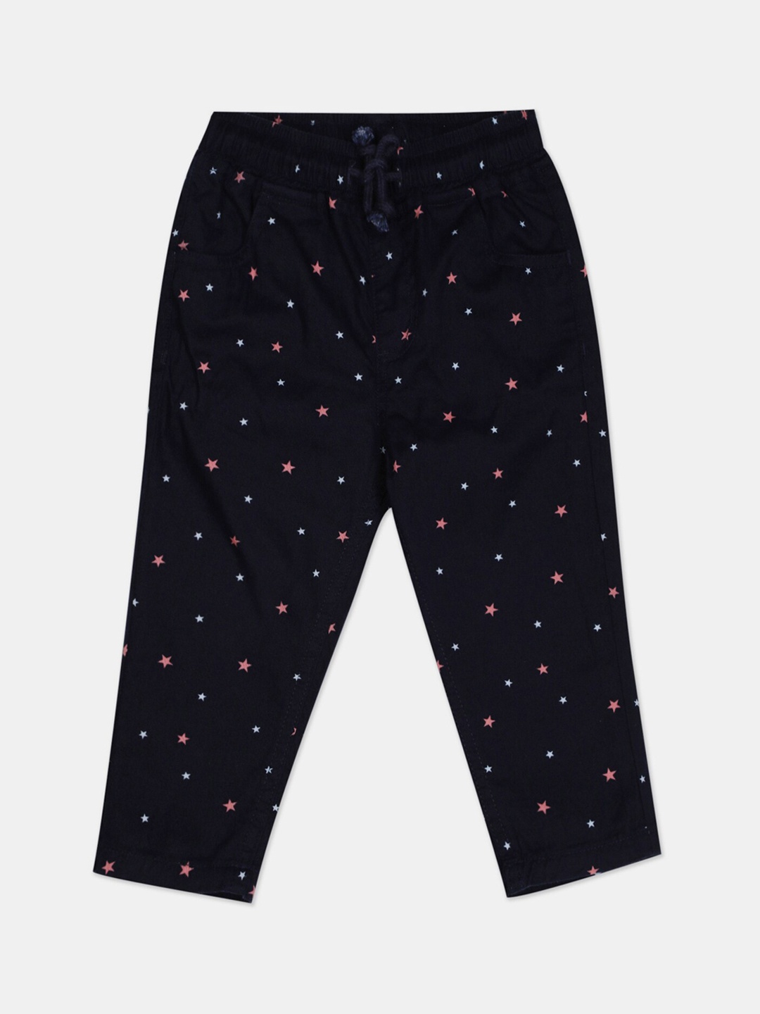 

Donuts Boys Navy Blue & White Regular Fit Printed Regular Trousers