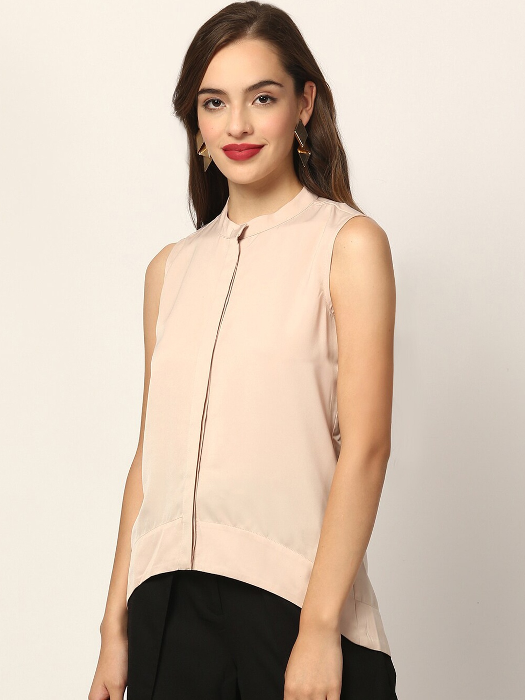 

Zoella Beige Mandarin Collar High-low Top