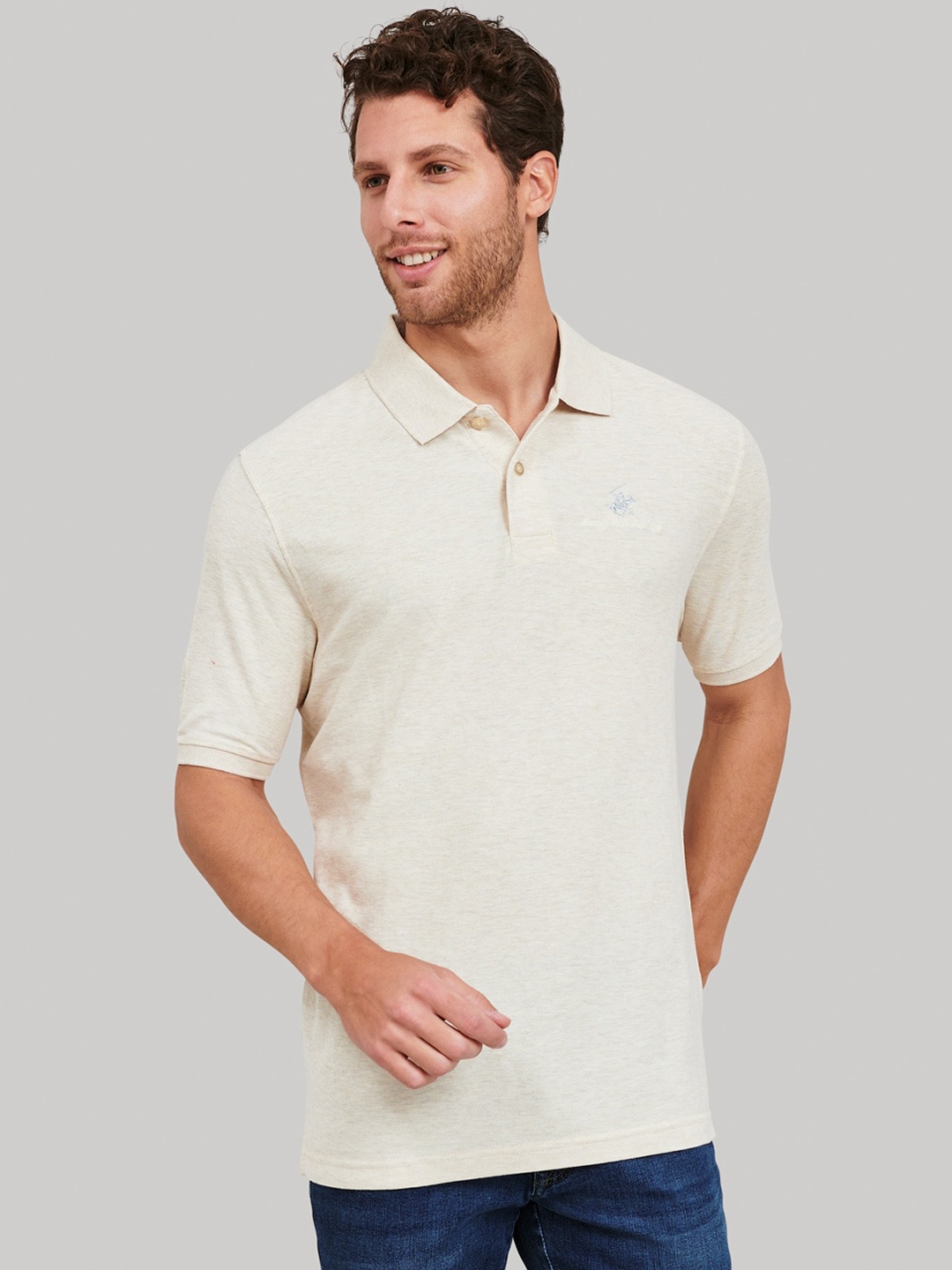 

Beverly Hills Polo Club Men Beige Self Design Henley Neck T-shirt