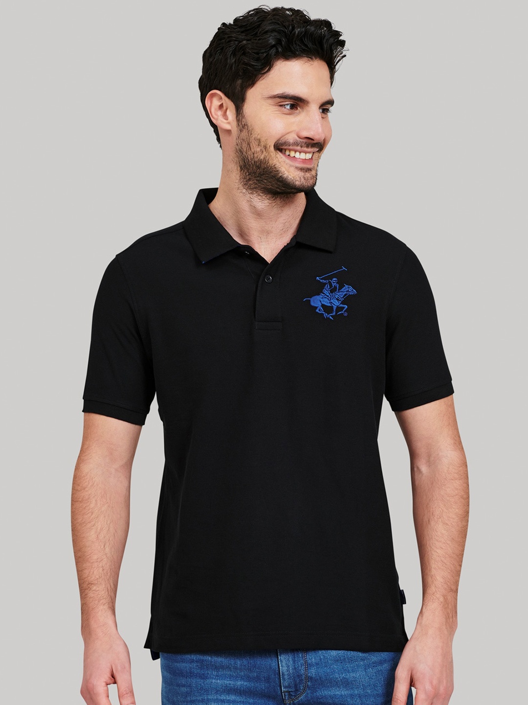 Beverly Hills Polo Club Men Black Polo Collar T-shirt