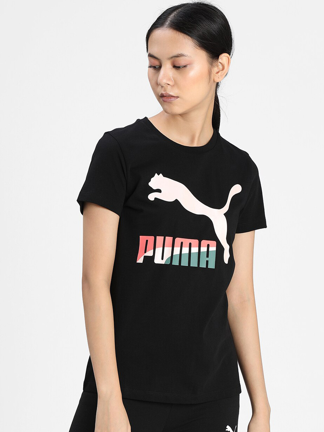 

Puma Women Black Printed Round Neck T-shirt