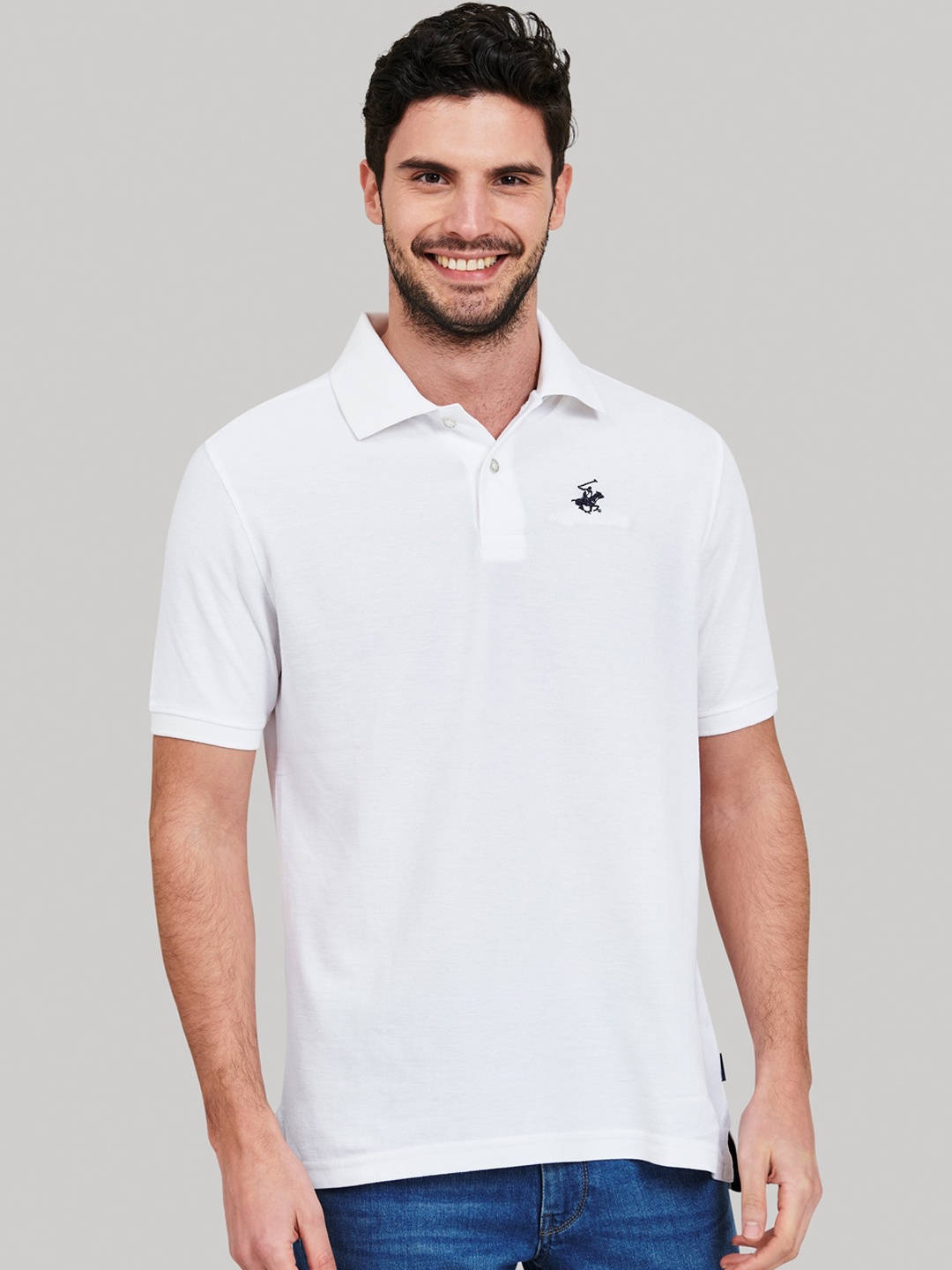 

Beverly Hills Polo Club Men White Solid Polo Collar T-shirt