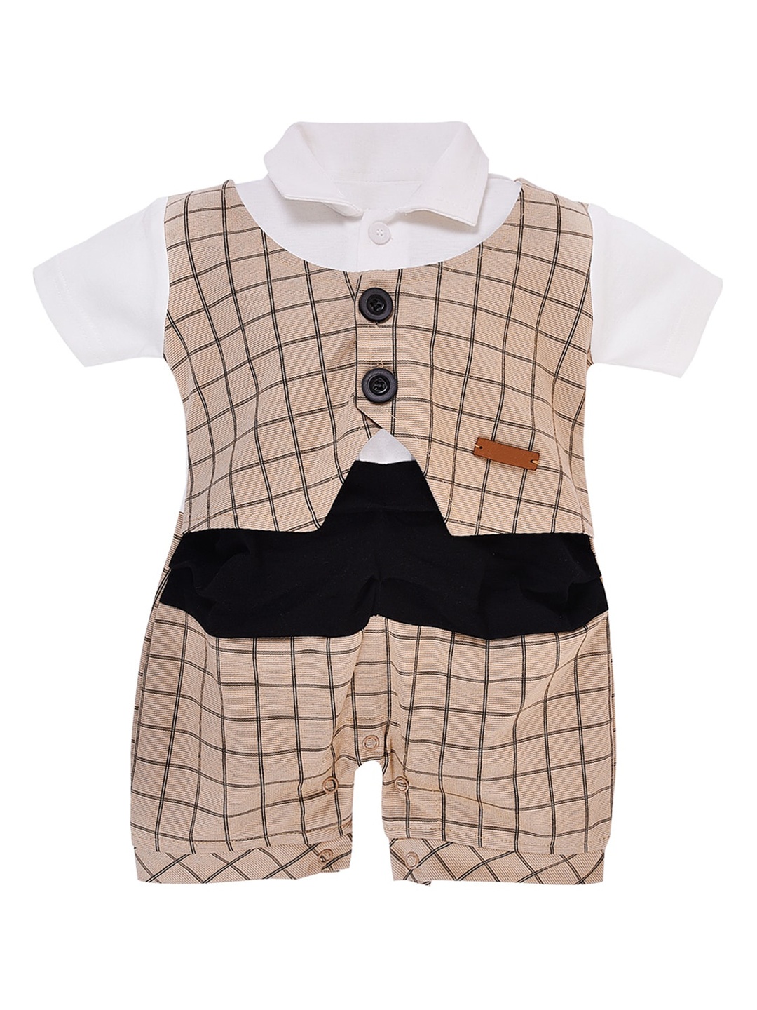 

Wish Karo Boys Cream-Coloured & Black Checked Rompers