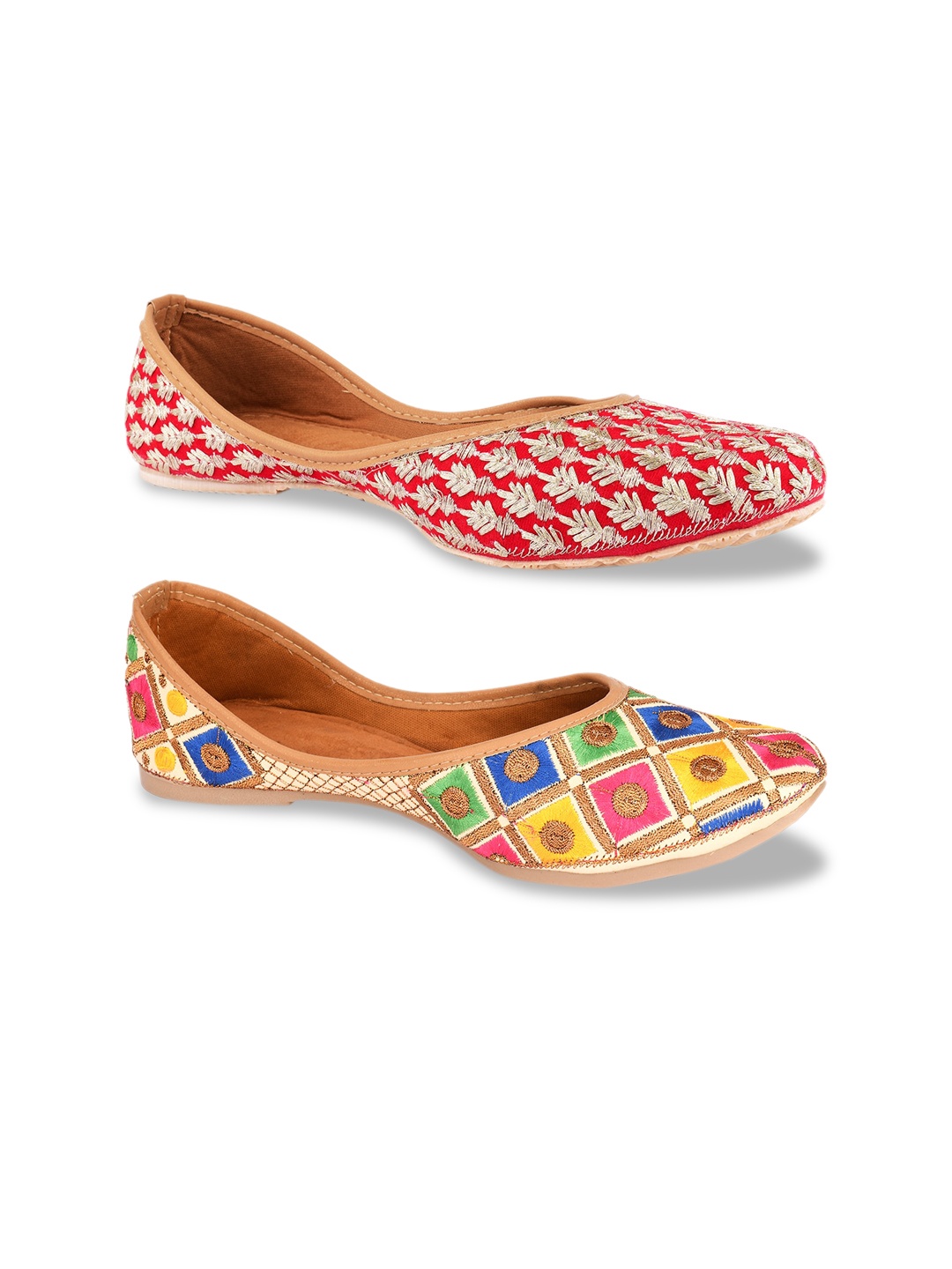 

DESI COLOUR Women Pack of 2 Textured Mojaris, Multi