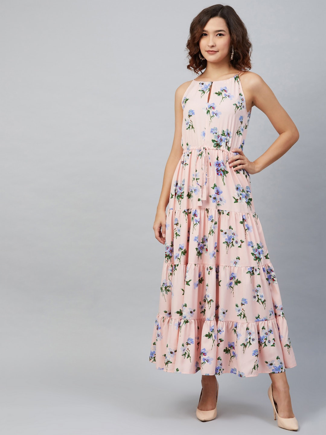

RARE Women Pink 7 Blue Floral Printed Maxi Dress