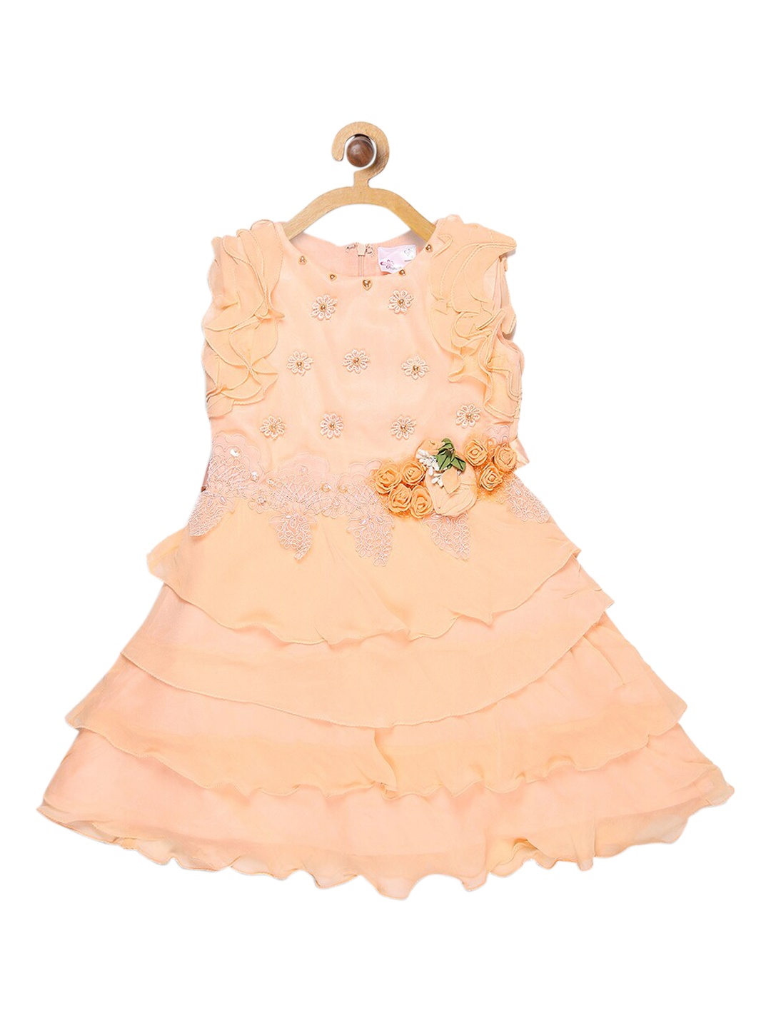 

Butterfly Blush Girls Peach-Coloured Embroidered Fit and Flare Dress