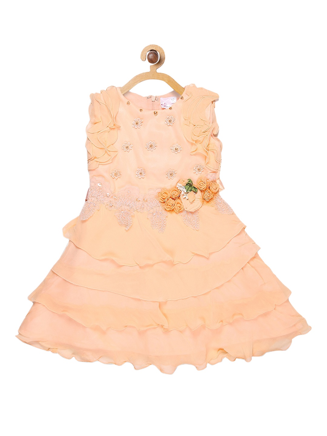 

Butterfly Blush Girls Peach-Coloured Embellished Fit and Flare Dress