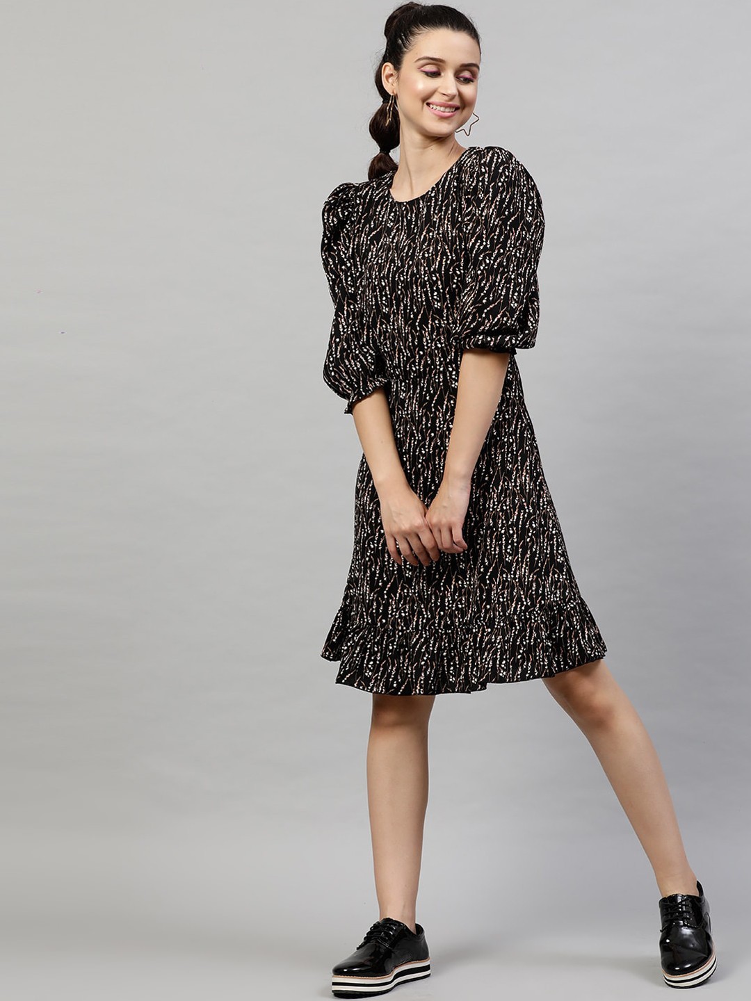 

STREET 9 Women Black & White Printed A-Line Dress