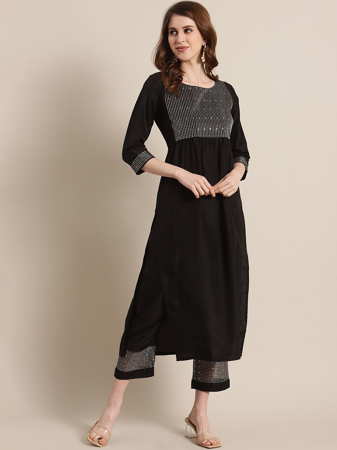 

Varanga Women Black Yoke Design Kurta with Trousers