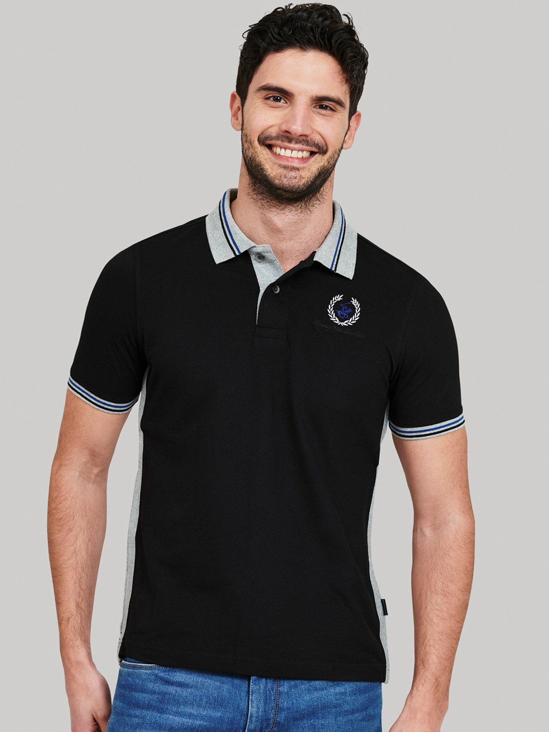 

Beverly Hills Polo Club Men Black Solid Polo Collar T-shirt