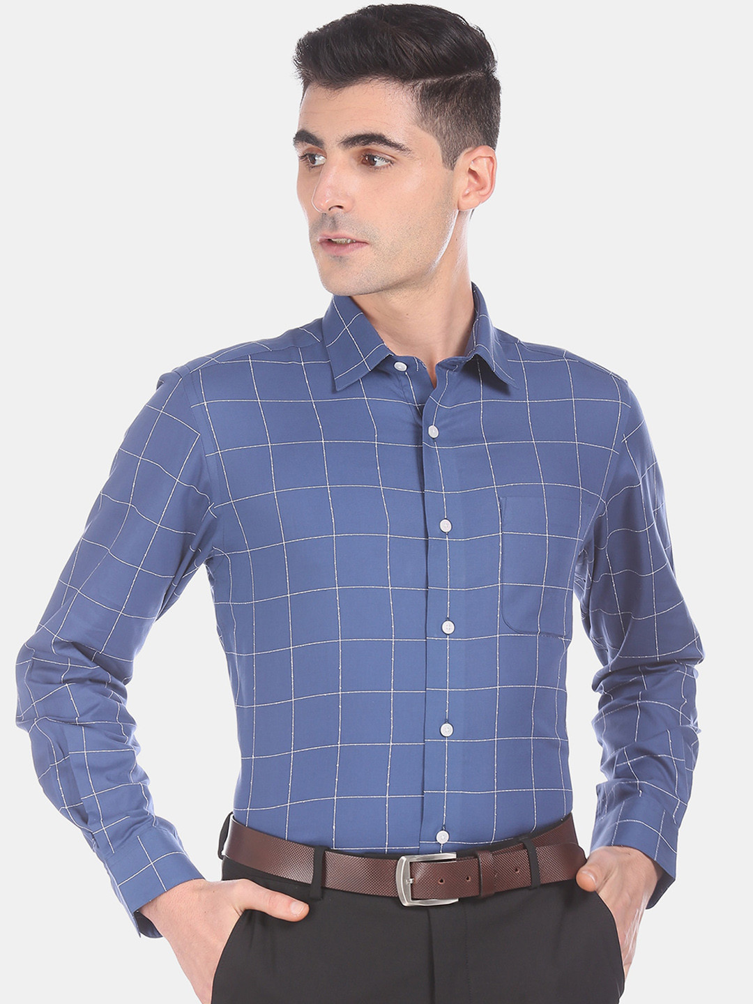 

Arrow Men Blue Regular Fit Checked Casual Shirt