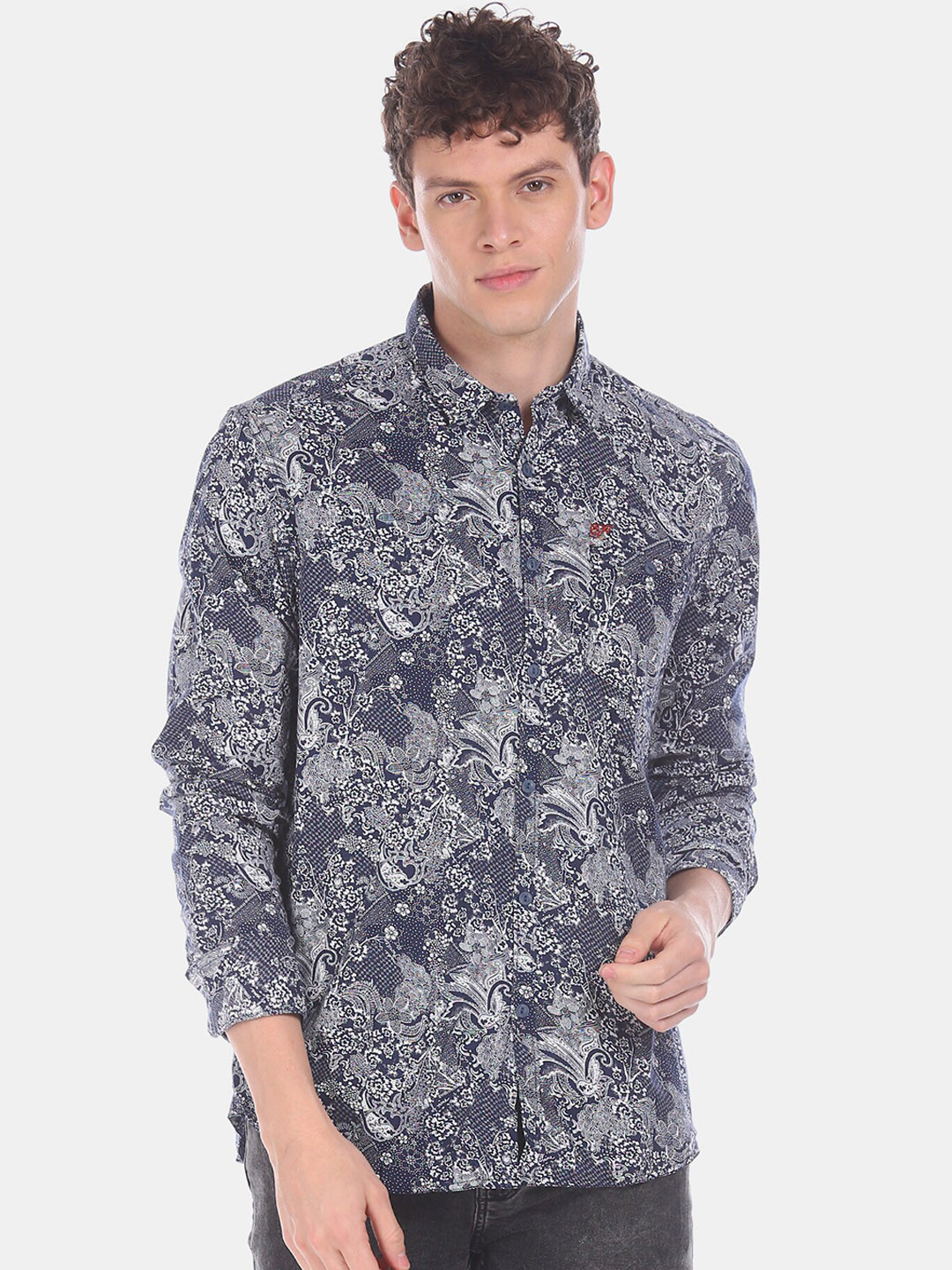 

Ed Hardy Men Blue Regular Fit Printed Casual Shirt