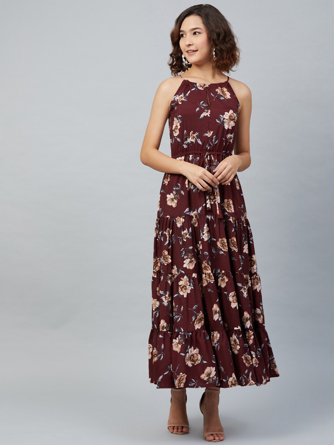 

RARE Women Maroon Floral Printed Maxi Dress