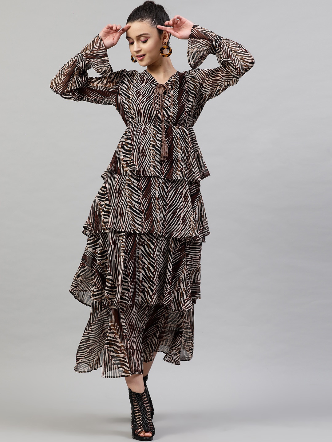 

STREET 9 Women Black & Brown Printed Maxi Dress