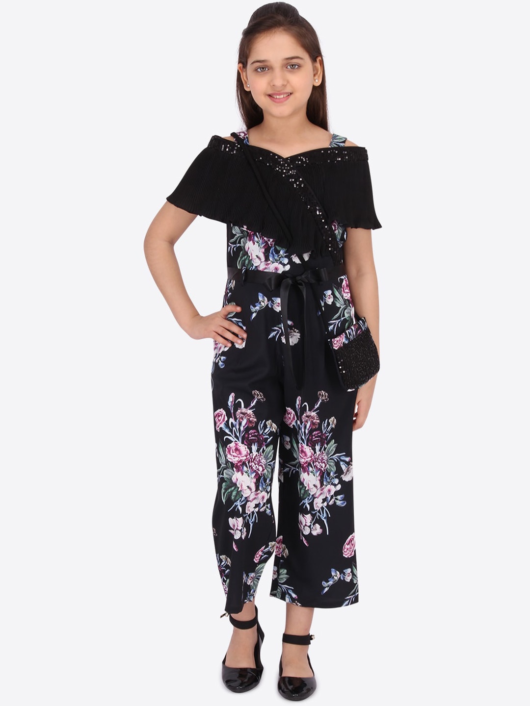 

CUTECUMBER Girls Black & White Printed Culotte Jumpsuit