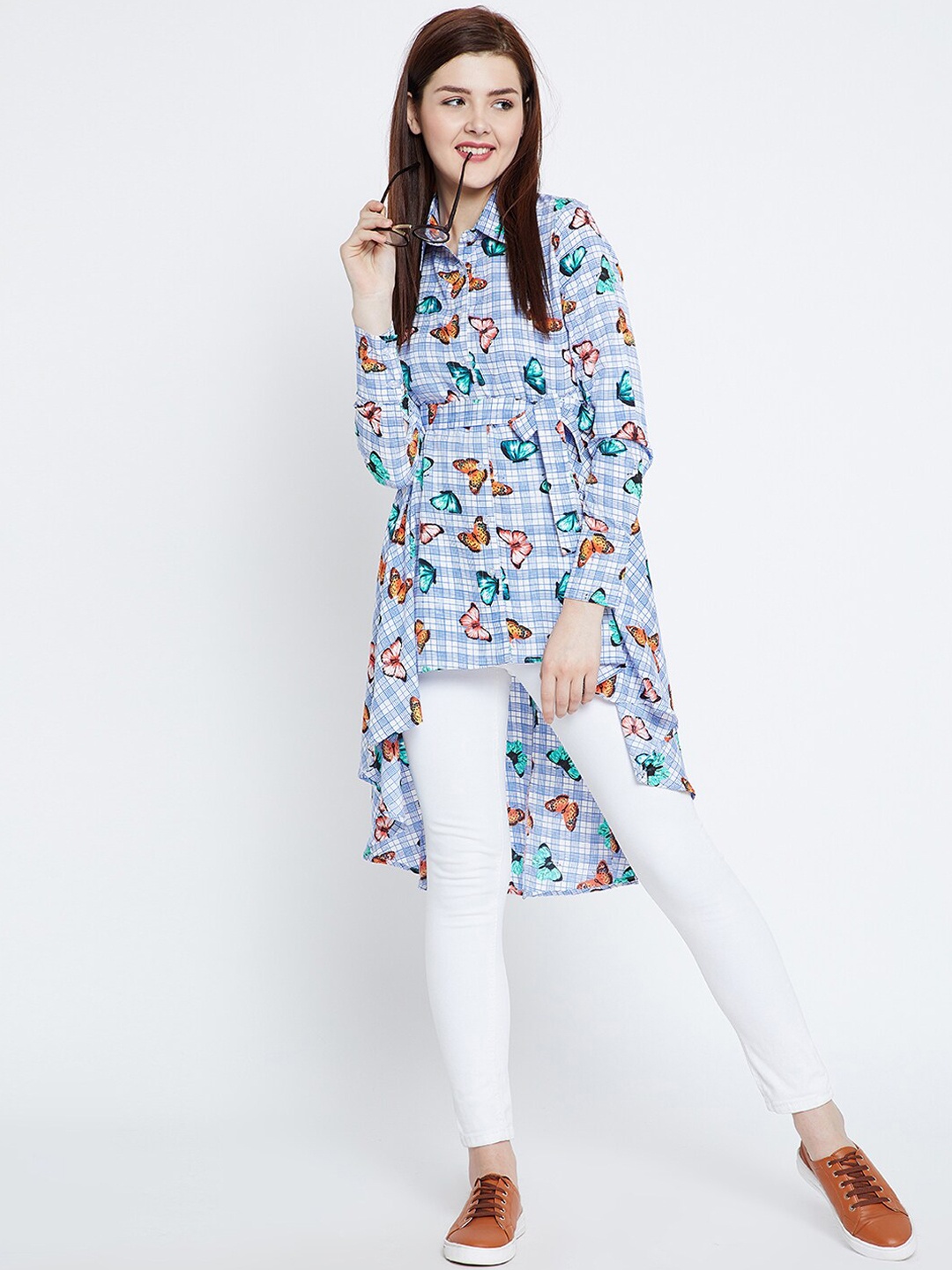 

Zastraa Women Blue Printed Shirt Dress