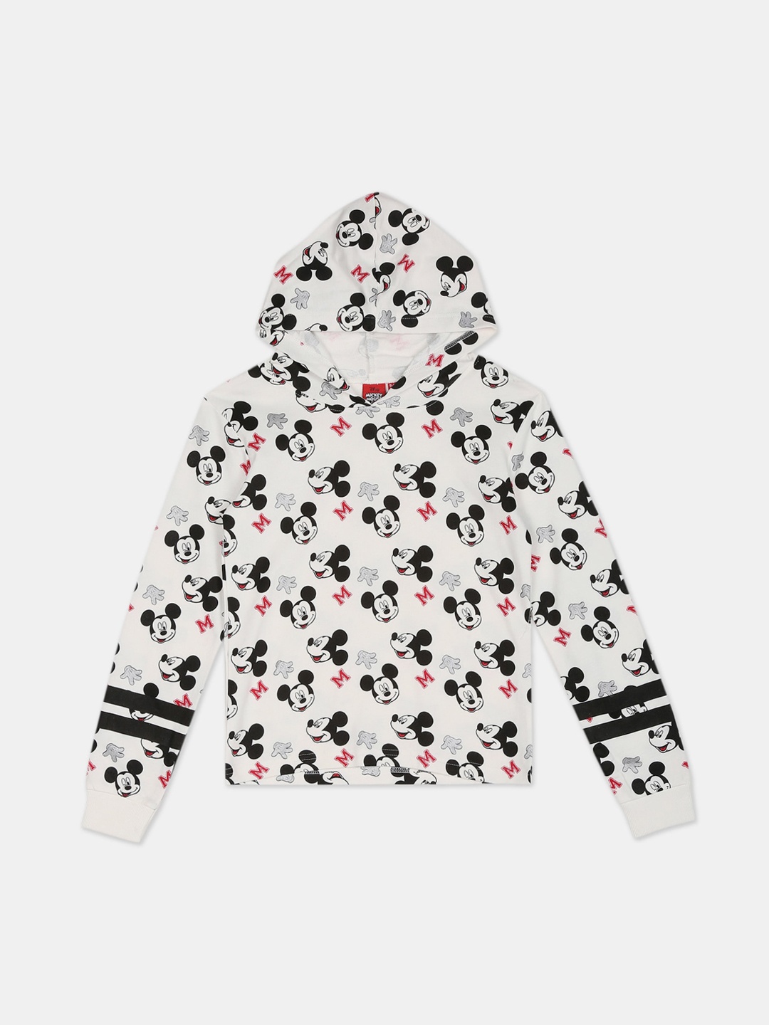 

Colt Girls White & Black Mickey Mouse Printed Hooded Sweatshirt