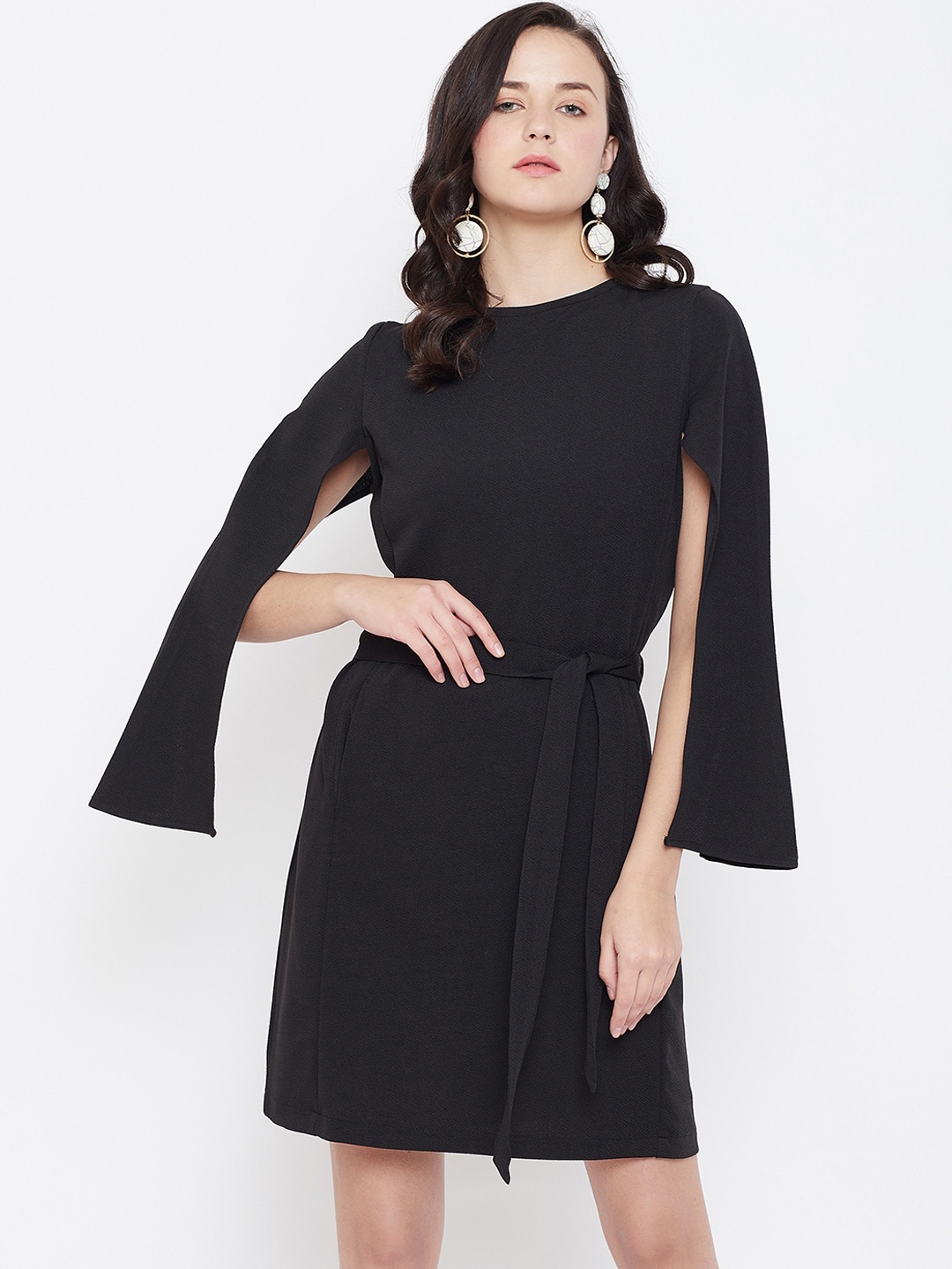 

Zastraa Women Black Solid Fit and Flare Dress