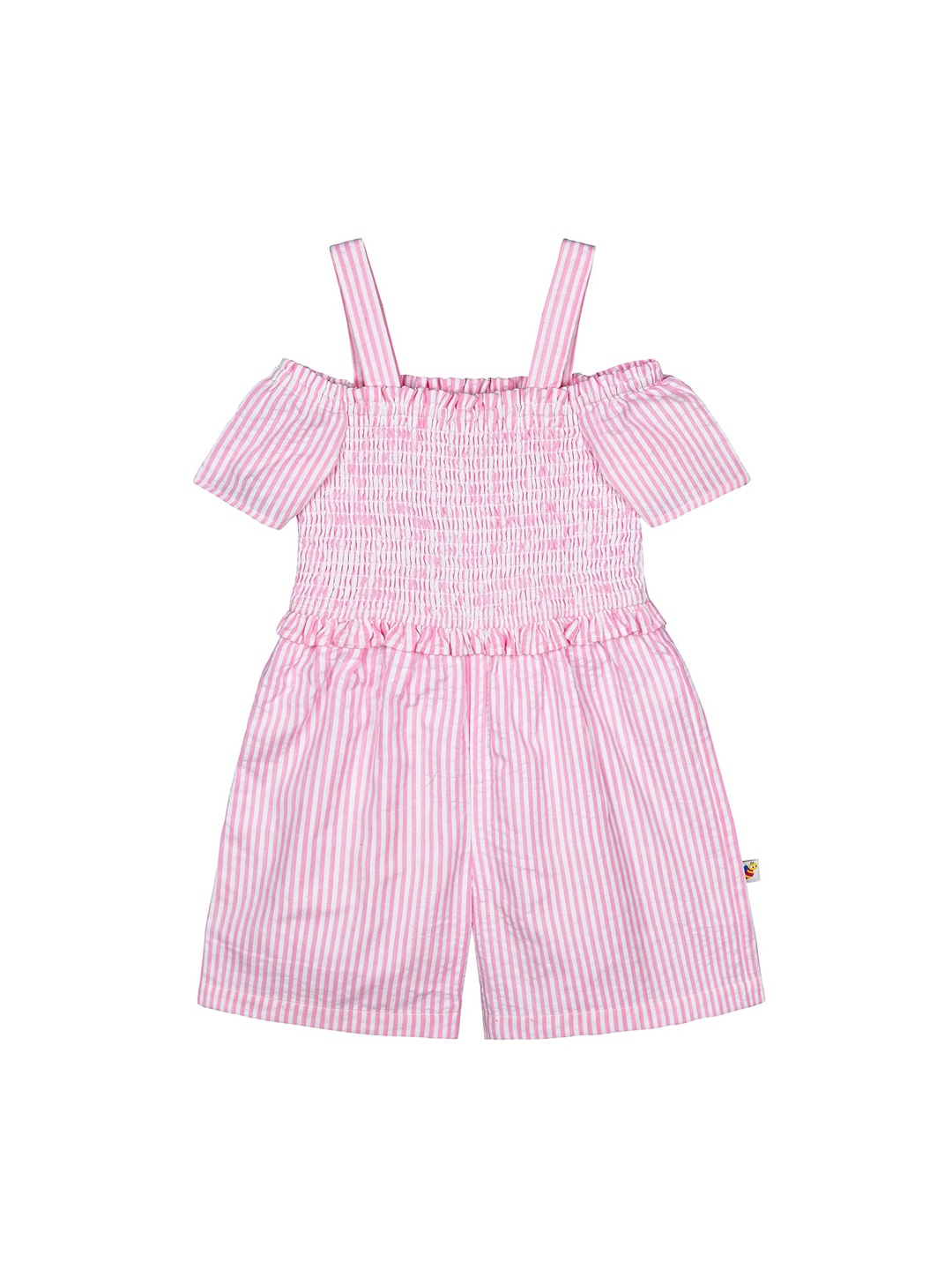 

Budding Bees Girls Pink & White Striped Playsuit