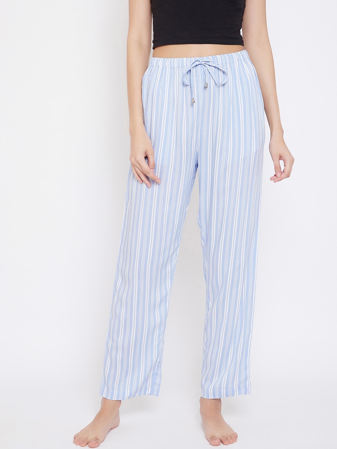 

Hypernation Women Blue & White Striped Lounge Pants
