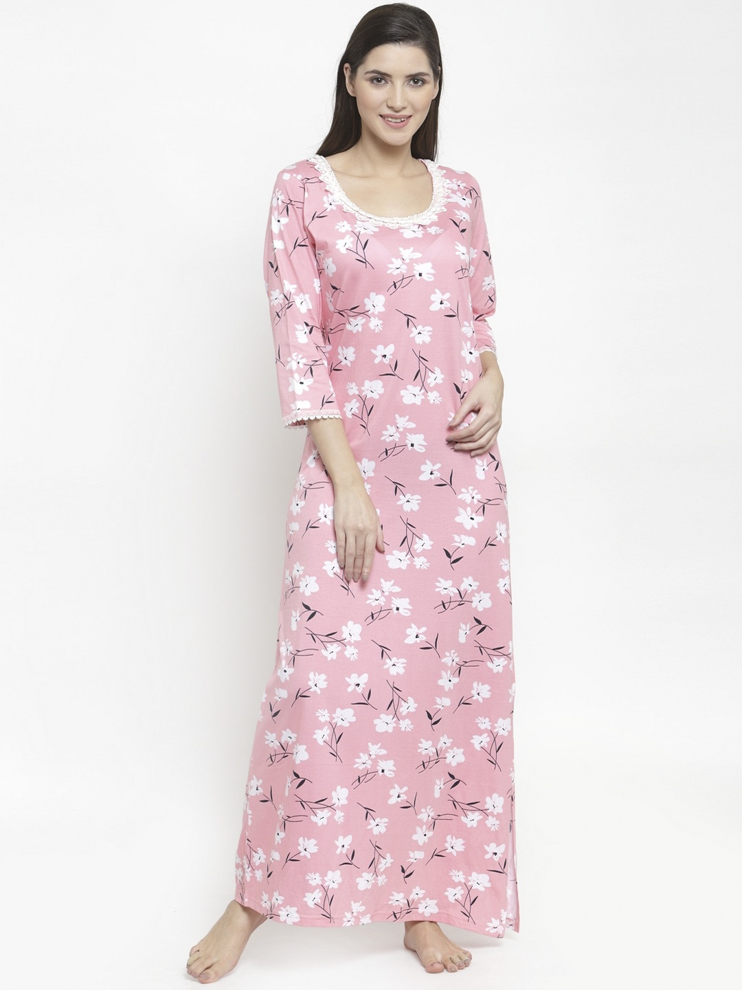 

Claura Pink & White Printed Nightdress