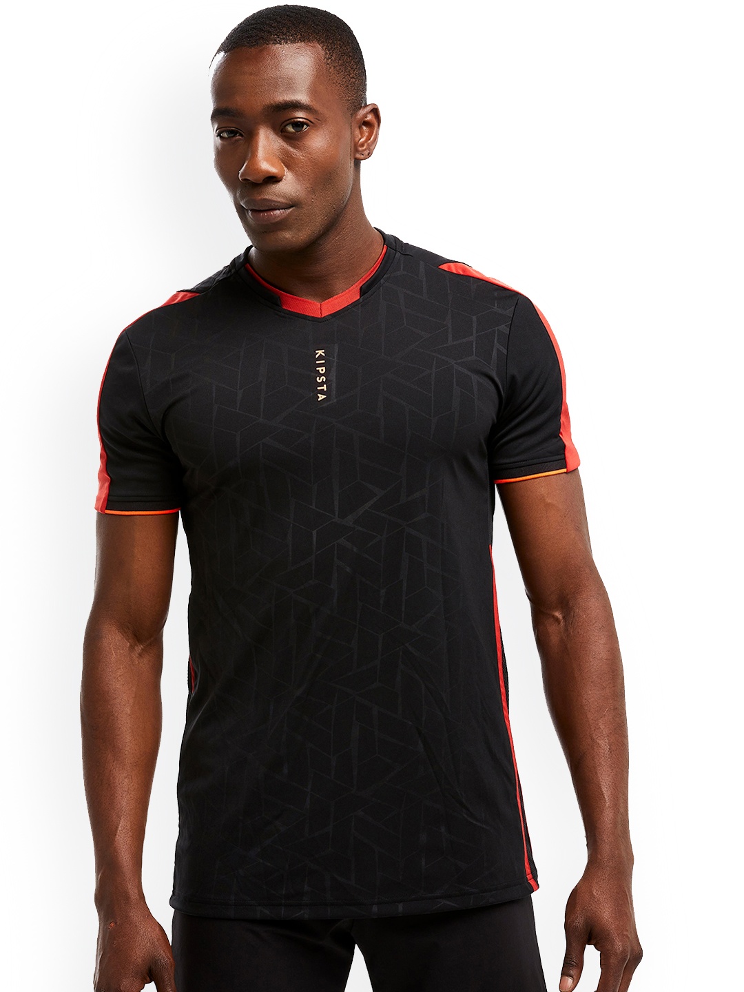 

Kipsta By Decathlon Men Black Printed V-Neck Football T-shirt