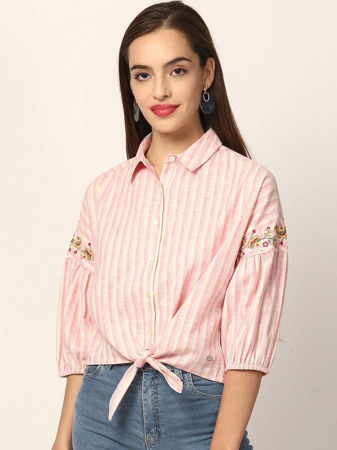 

Elle Pink & Yellow Striped Shirt Style Top