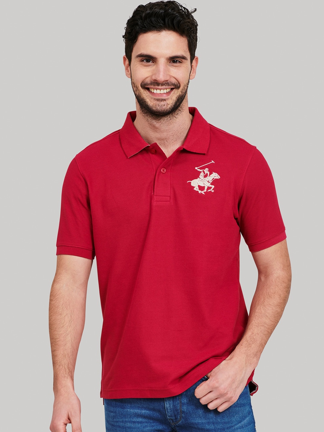 Beverly Hills Polo Club Men Red Polo Collar T-shirt