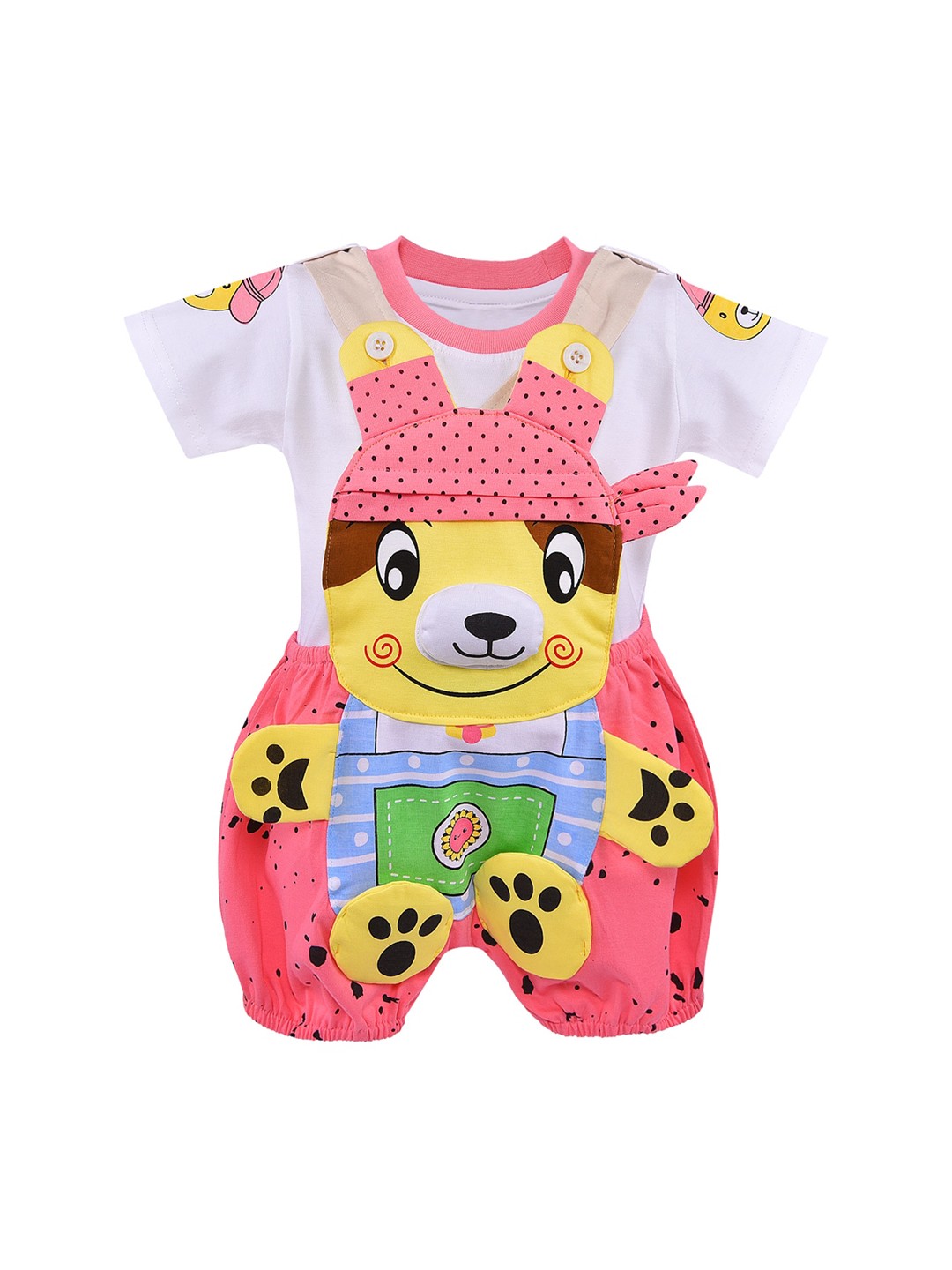 

Wish Karo Girls Pink & White Printed T-shirt with Dungarees