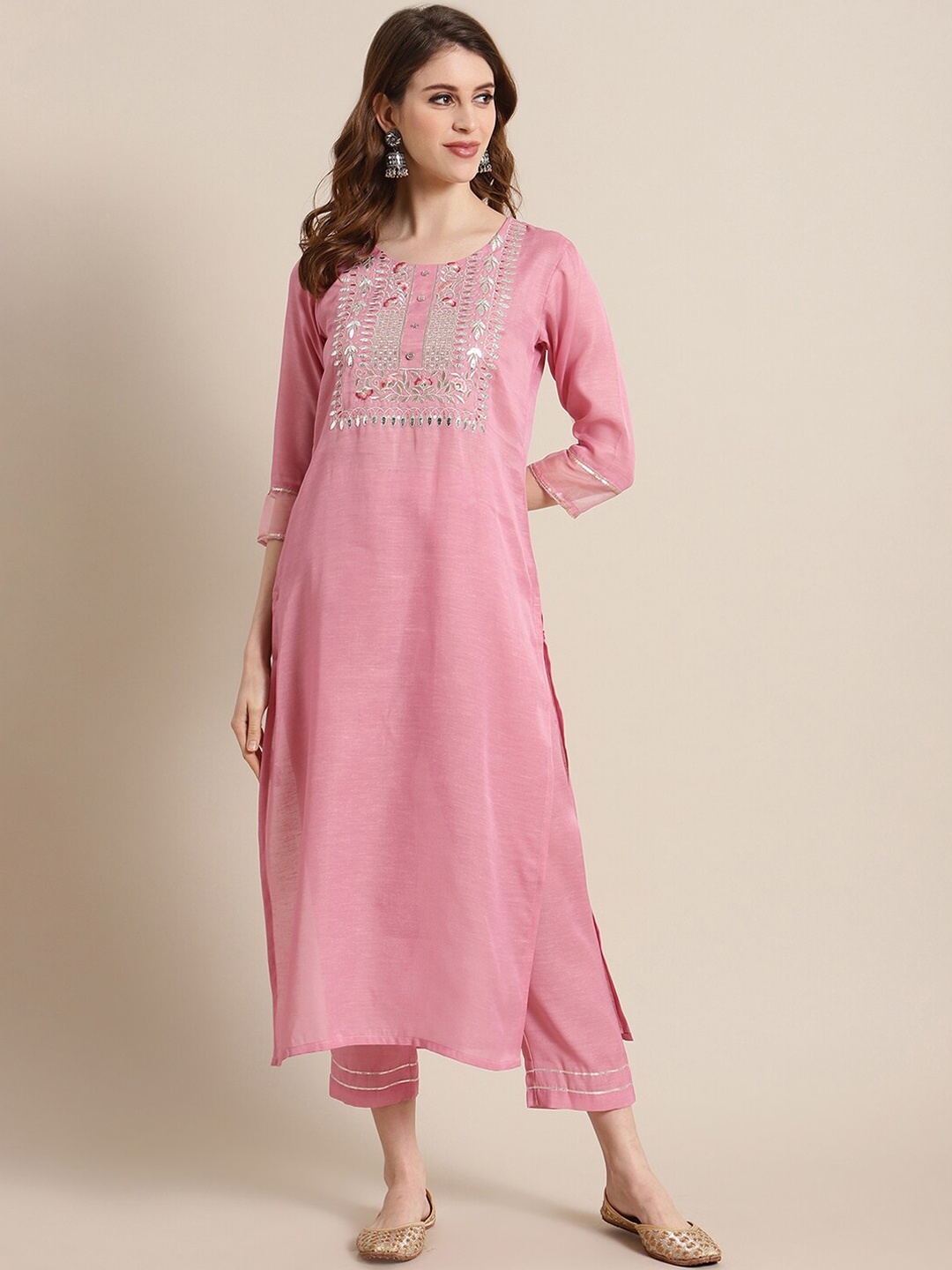 

Varanga Women Pink Yoke Design Kurta with Trousers