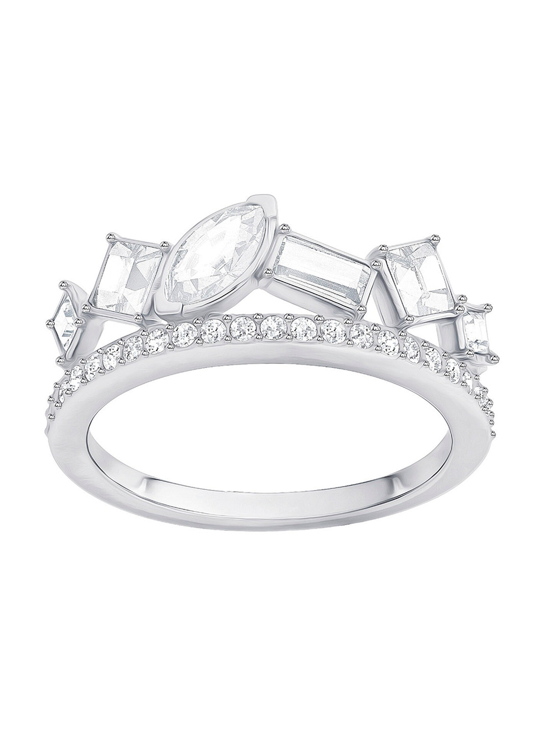 

SWAROVSKI Silver-Toned & White Henrietta Mixed Cut Ring