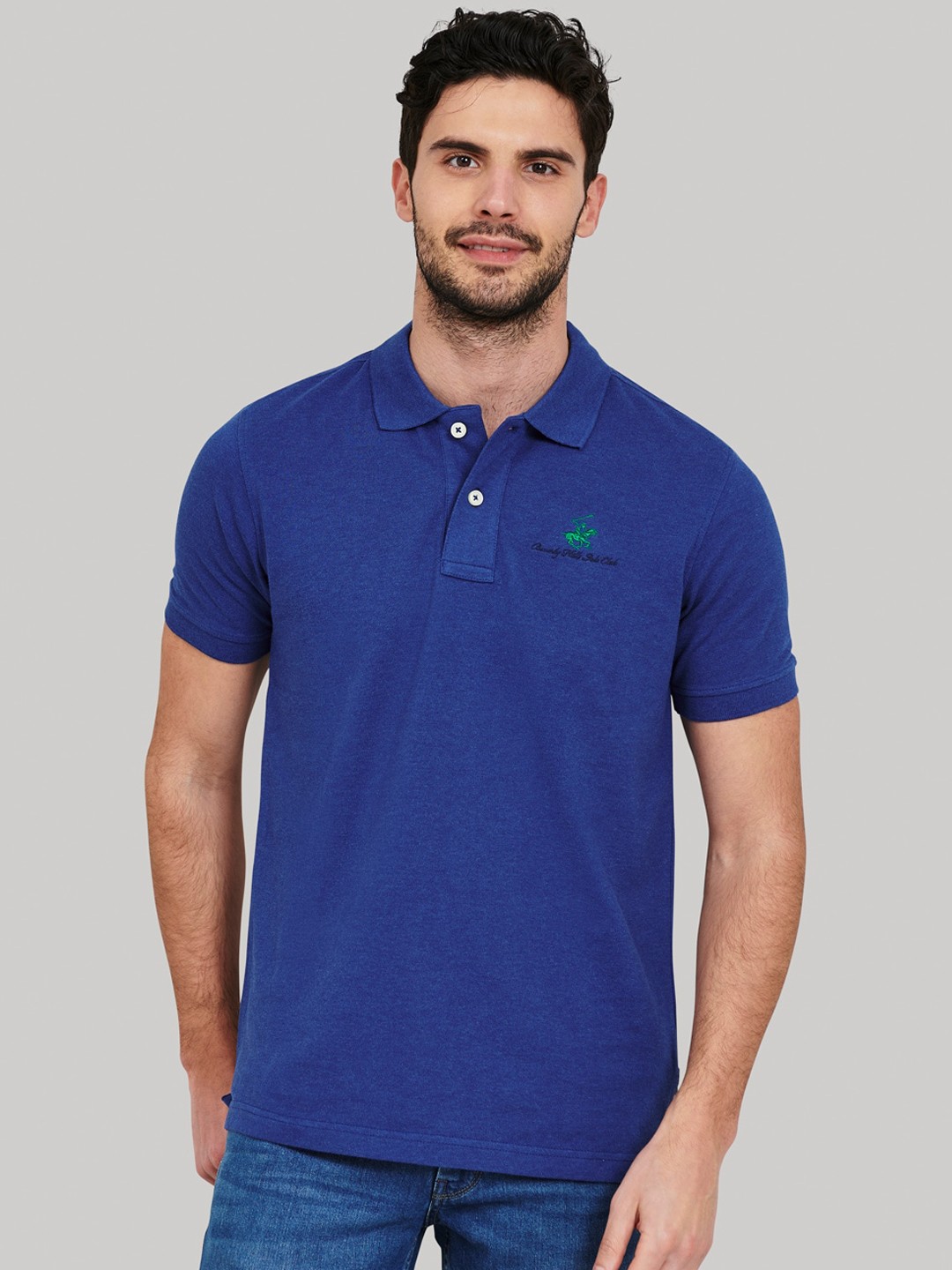 

Beverly Hills Polo Club Men Blue Solid Polo Collar T-shirt