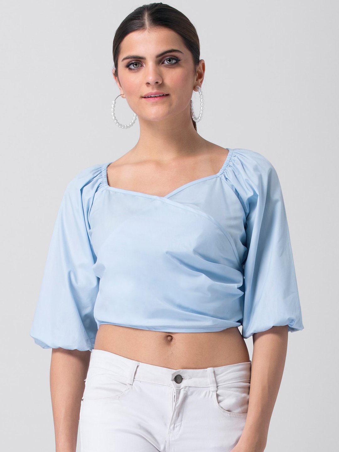 

Faballey Women Blue Solid Crop Top