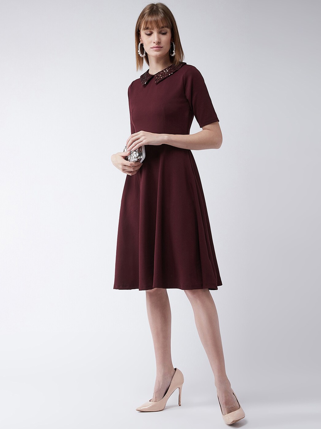 

Miss Chase Women Maroon Solid A-Line Dress