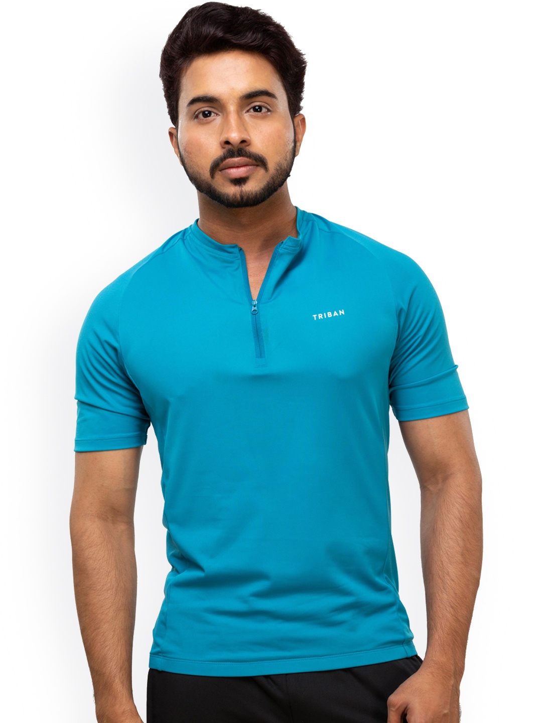 

TRIBAN By Decathlon Men Blue High Neck Half-Zip Cycling T-Shirt