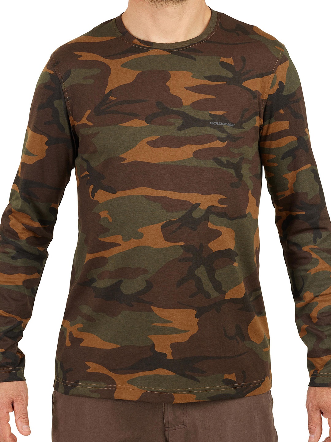 

SOLOGNAC By Decathlon Men Brown Printed Round Neck Cotton Pure Cotton Hiking T-shirt