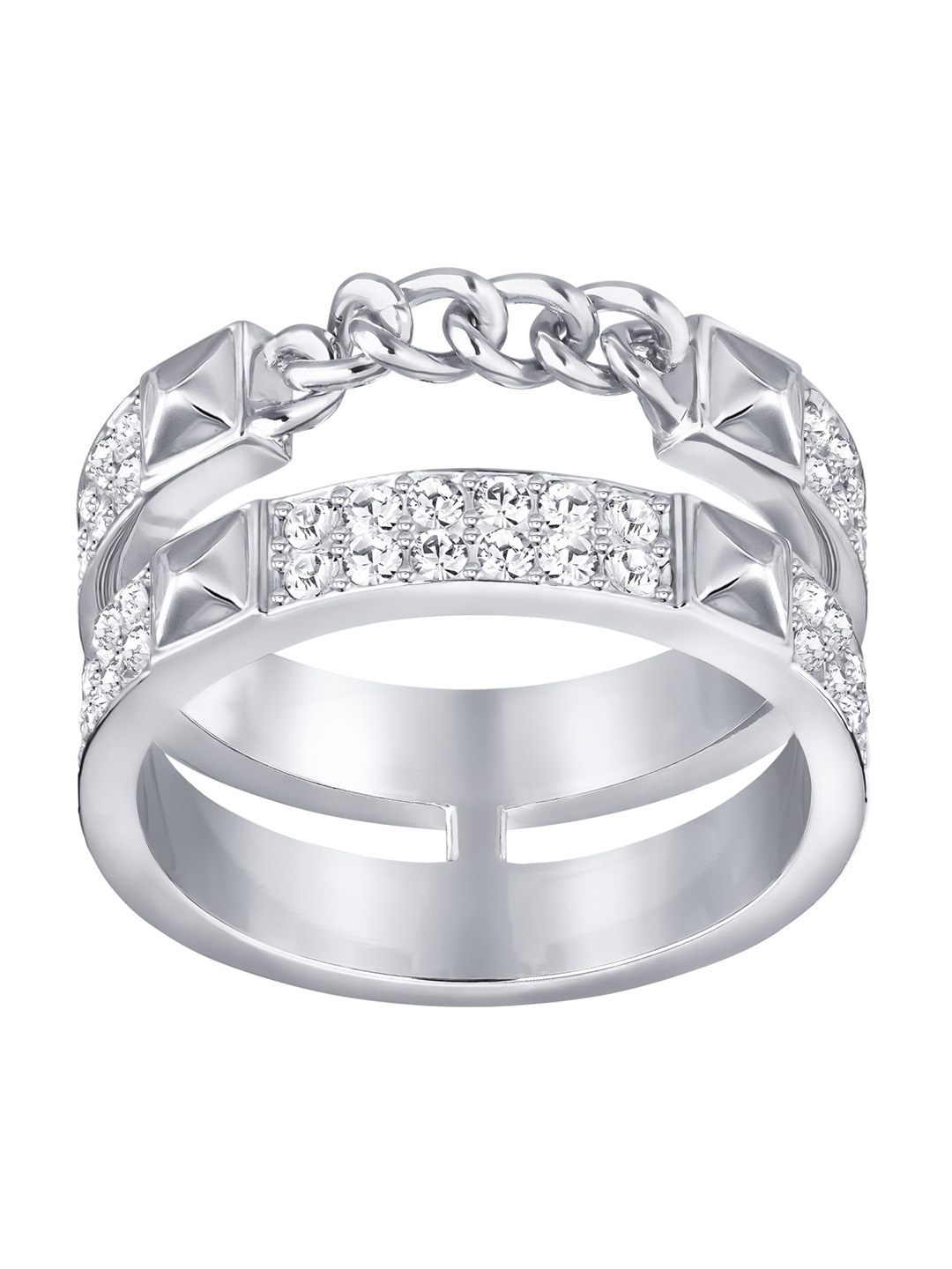 

SWAROVSKI Rhodium-Plated Silver-Toned White Crystal-Studded Finger Ring