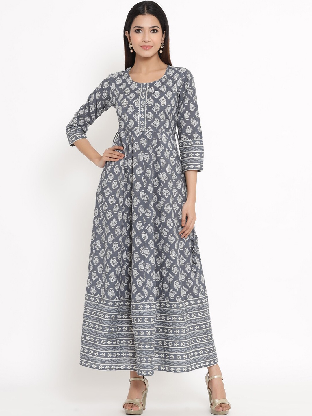 

Kipek Women Grey Ethnic Motifs Printed Anarkali Kurta