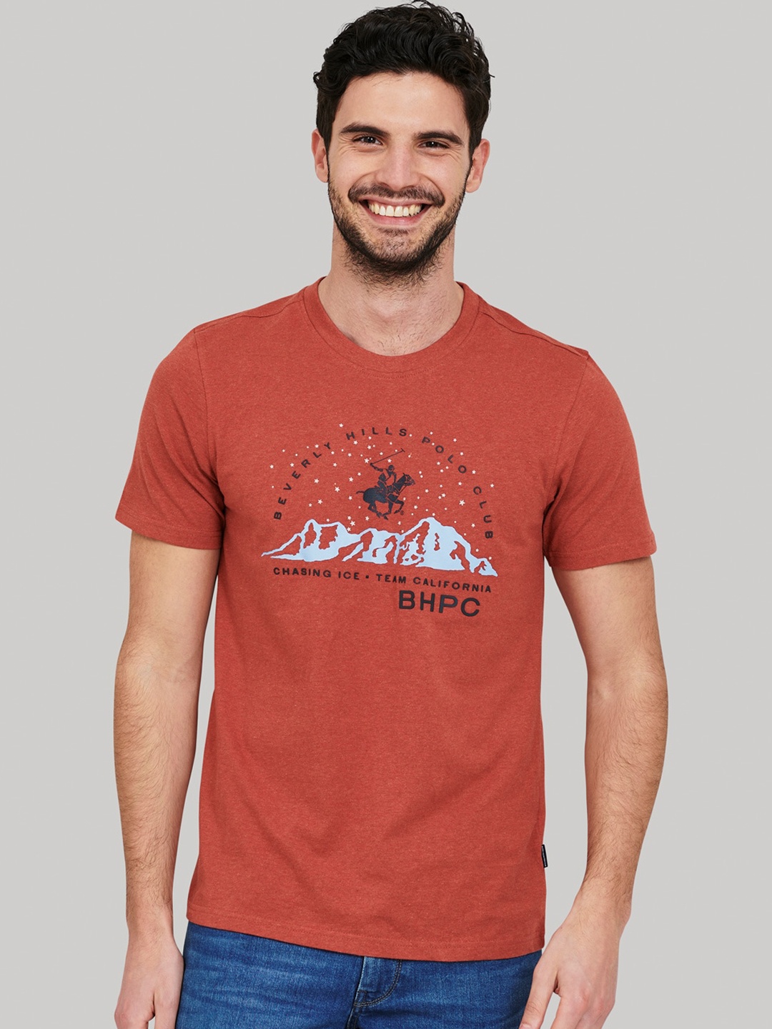 

Beverly Hills Polo Club Men Orange Printed Round Neck T-shirt