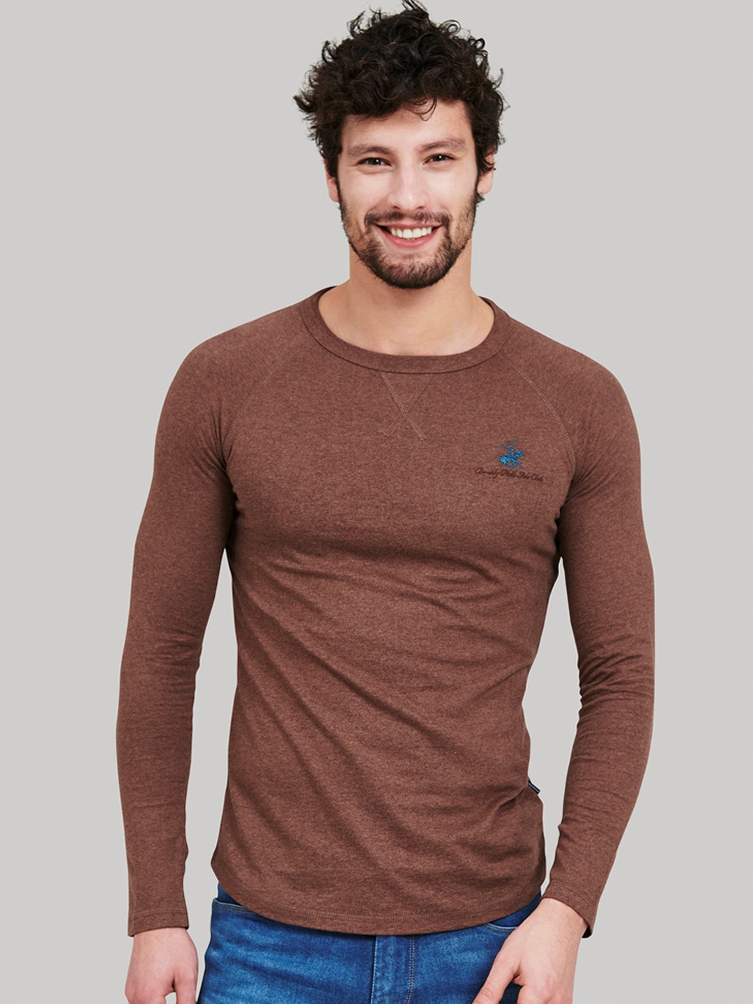 

Beverly Hills Polo Club Men Brown Self Design Henley Neck T-shirt