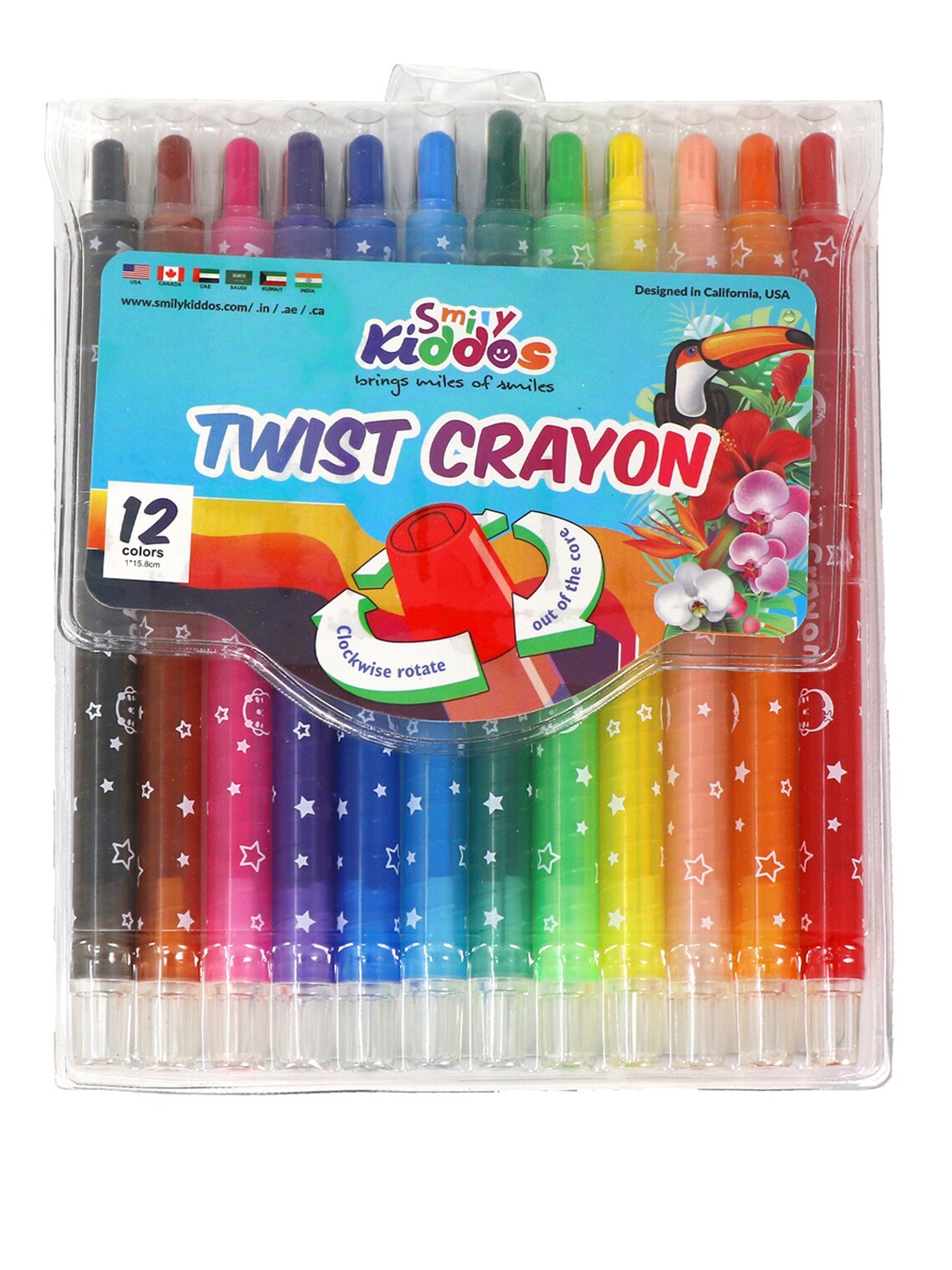 

Smily Kiddos Kids Set of 12 Multicoloured Twist Crayons, Multi