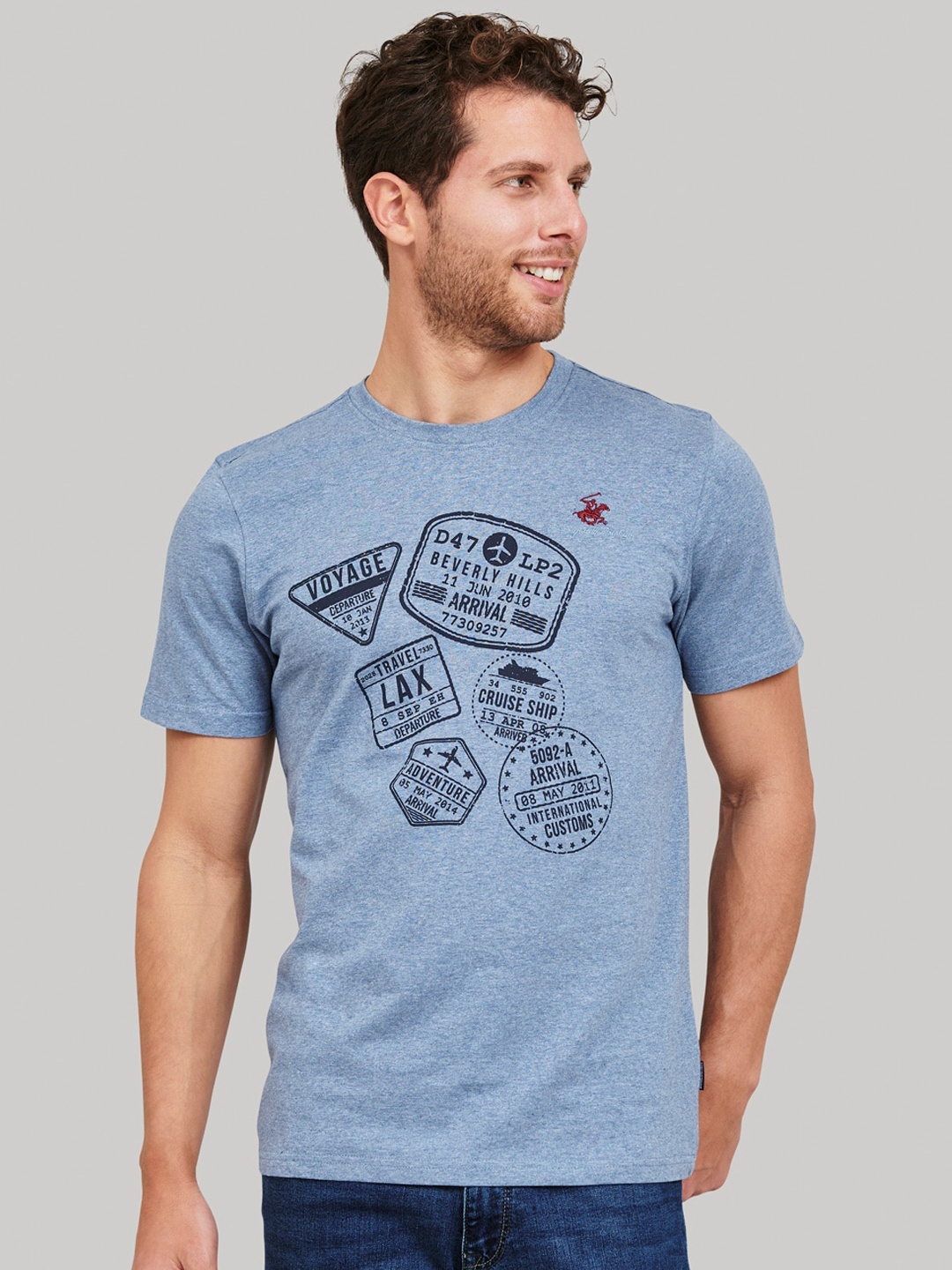 

Beverly Hills Polo Club Men Blue Printed Round Neck T-shirt