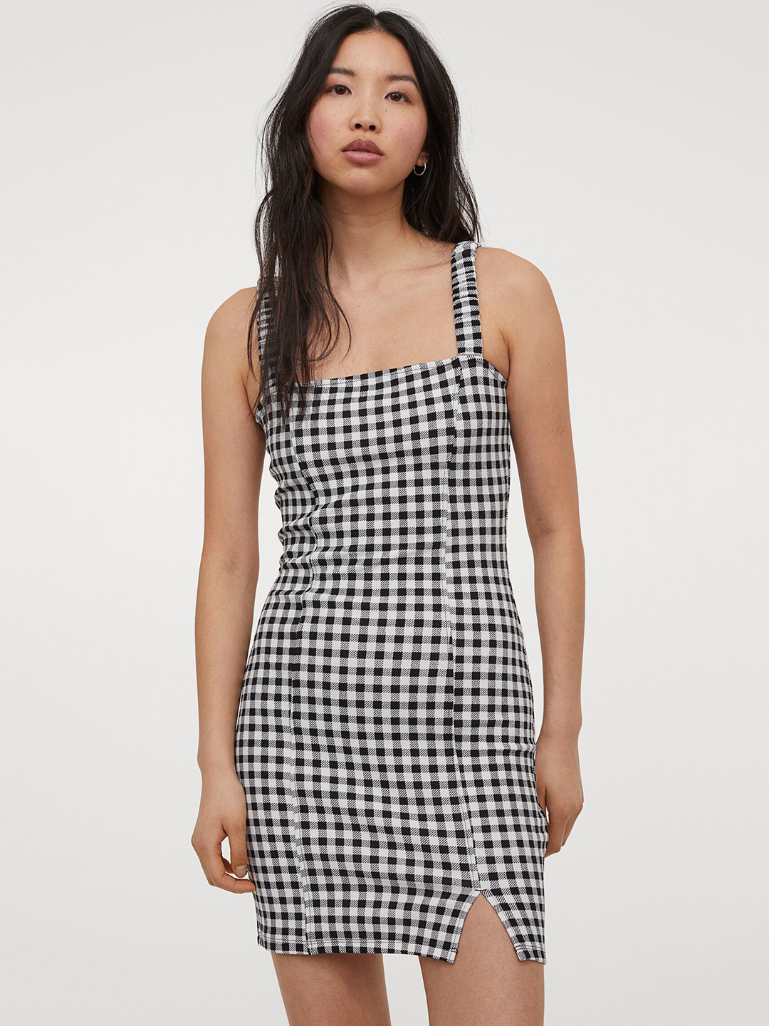 

H&M Women Black & White Checked Bodycon Dress